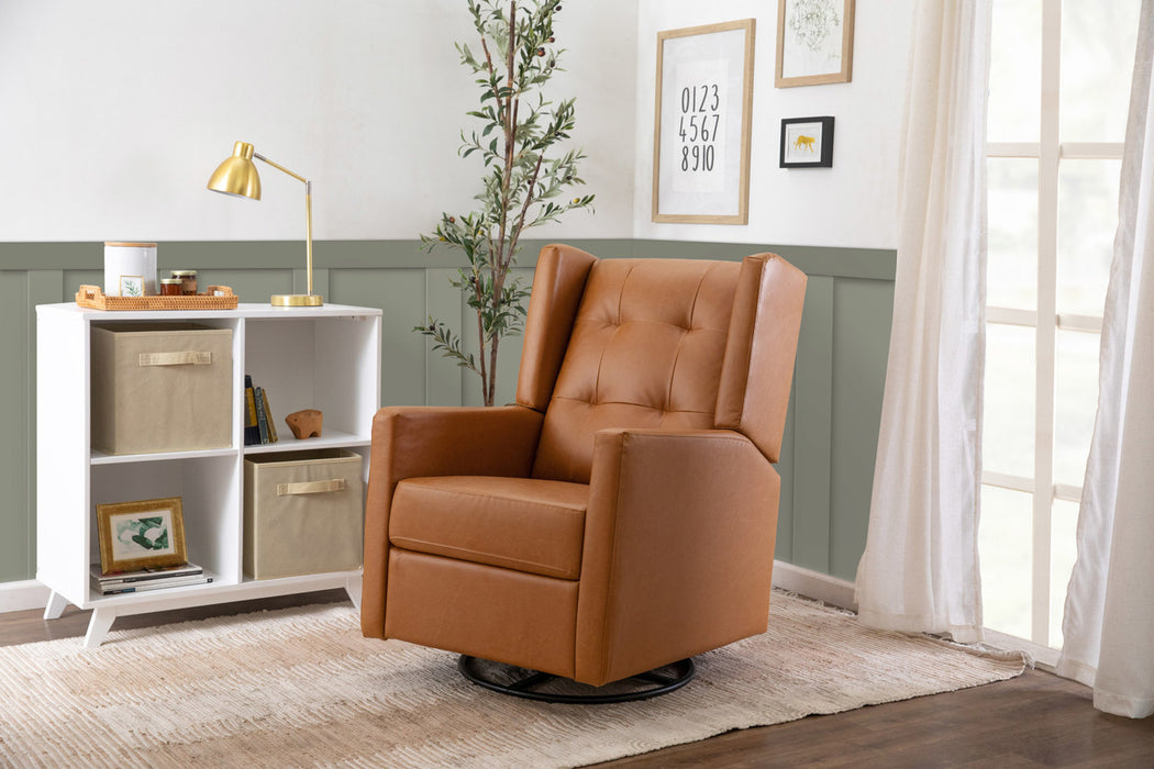 Davinci Maddox Recliner and Swivel Glider in Vegan Tan Leather
