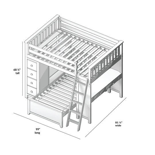 Jackpot Kids Mayfair 1 All-In-One Full Loft Bed with Desk, Storage & Lower Bed