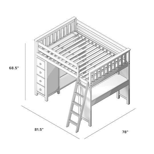 Jackpot Kids Mayfair All-In-One Full Loft Bed with Desk & Storage