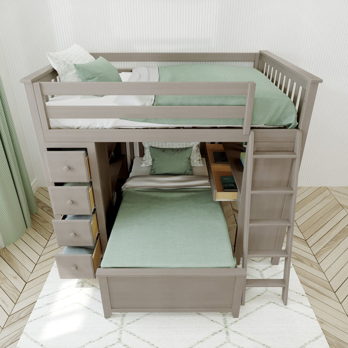 Jackpot Kids Mayfair 1 All-In-One Full Loft Bed with Desk, Storage & Lower Bed