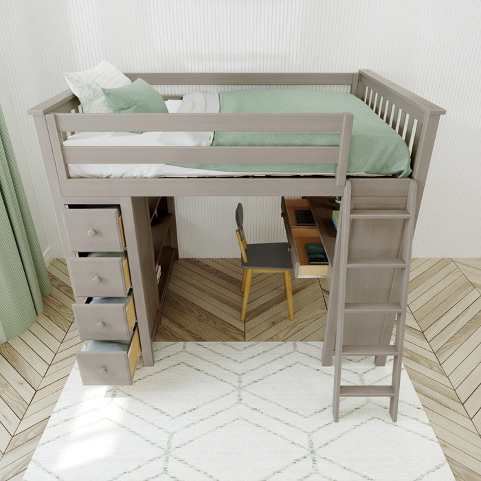 Jackpot Kids Mayfair All-In-One Full Loft Bed with Desk & Storage