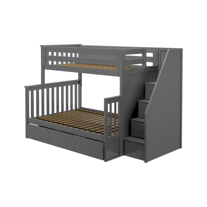 Jackpot Kids Newcastle Twin-over-Full Staircase Bunk Bed with Storage Drawers