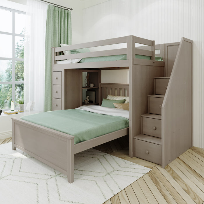 Jackpot Kids Oxford 1 All-In-One Twin Loft Bed with Staircase, Storage & Full Bed