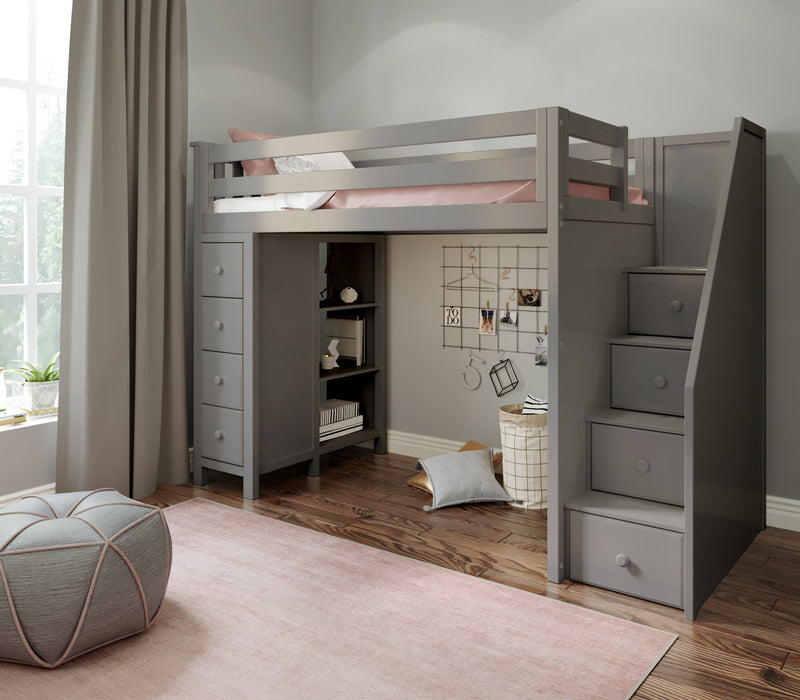 Jackpot Kids Oxford All-In-One Twin Loft Bed with Staircase & Storage