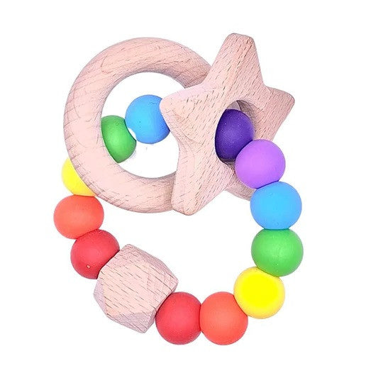 Sugar + Maple Ring & Star Silicone & Wood Teether