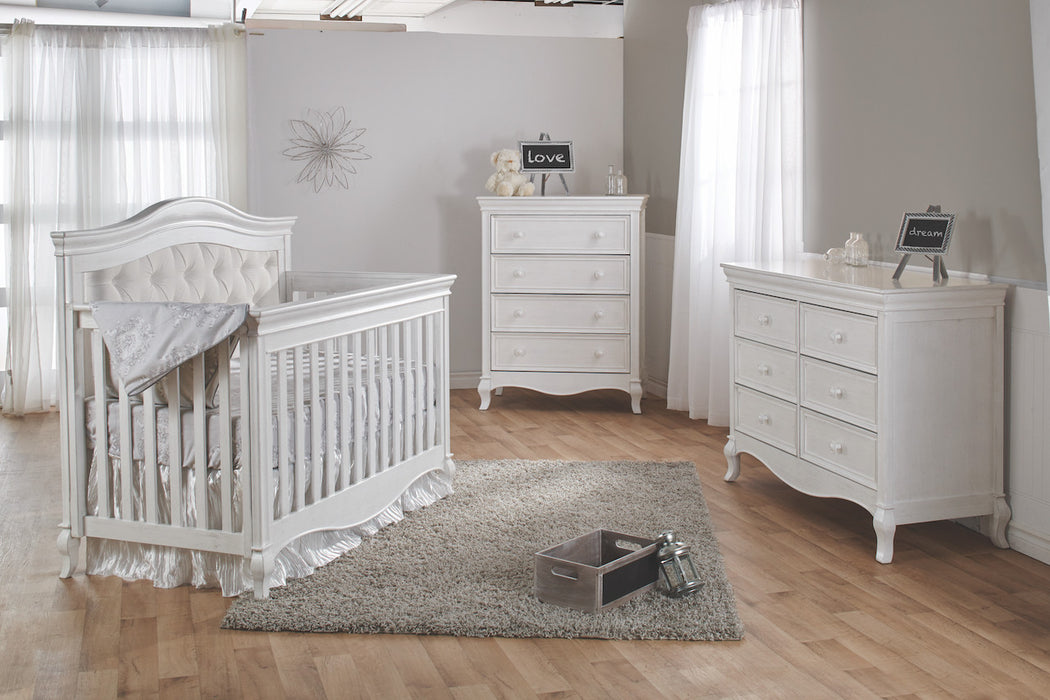 Pali Diamante 3 Piece Nursery Set w/ Beige Fabric Panel - Forever Crib + Double Dresser + Chest