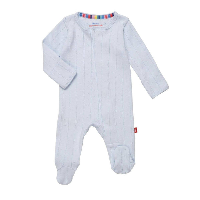 Magnetic Me Love Lines Blue Organic Cotton Pointelle Magnetic Footie