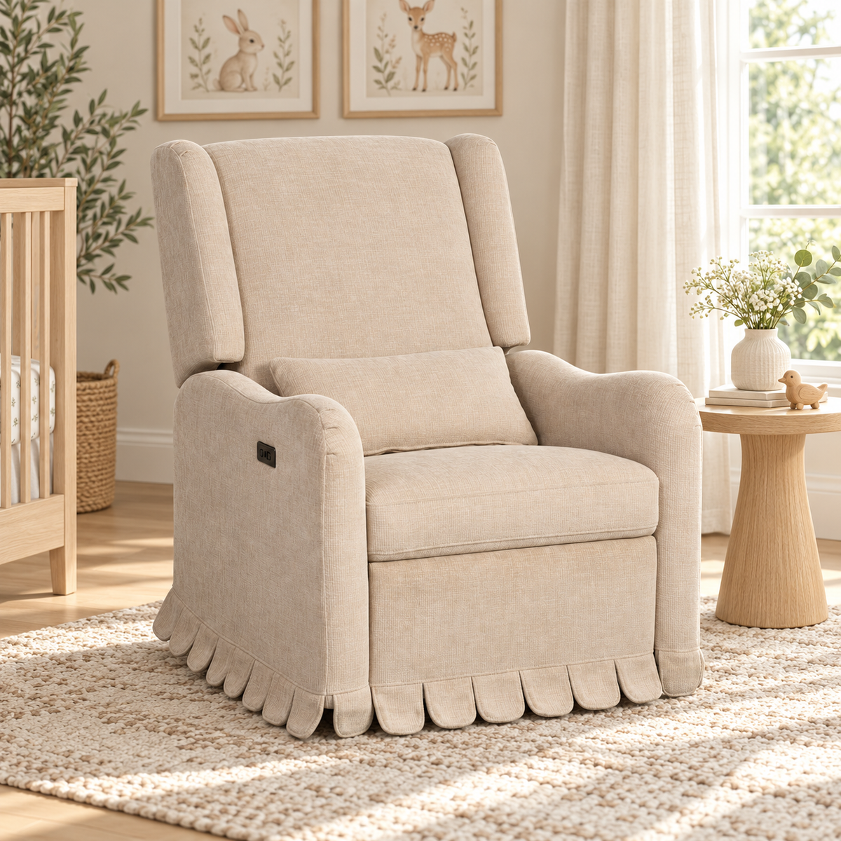 Westwood Eliana Power Glider Recliner in a furnished nursery