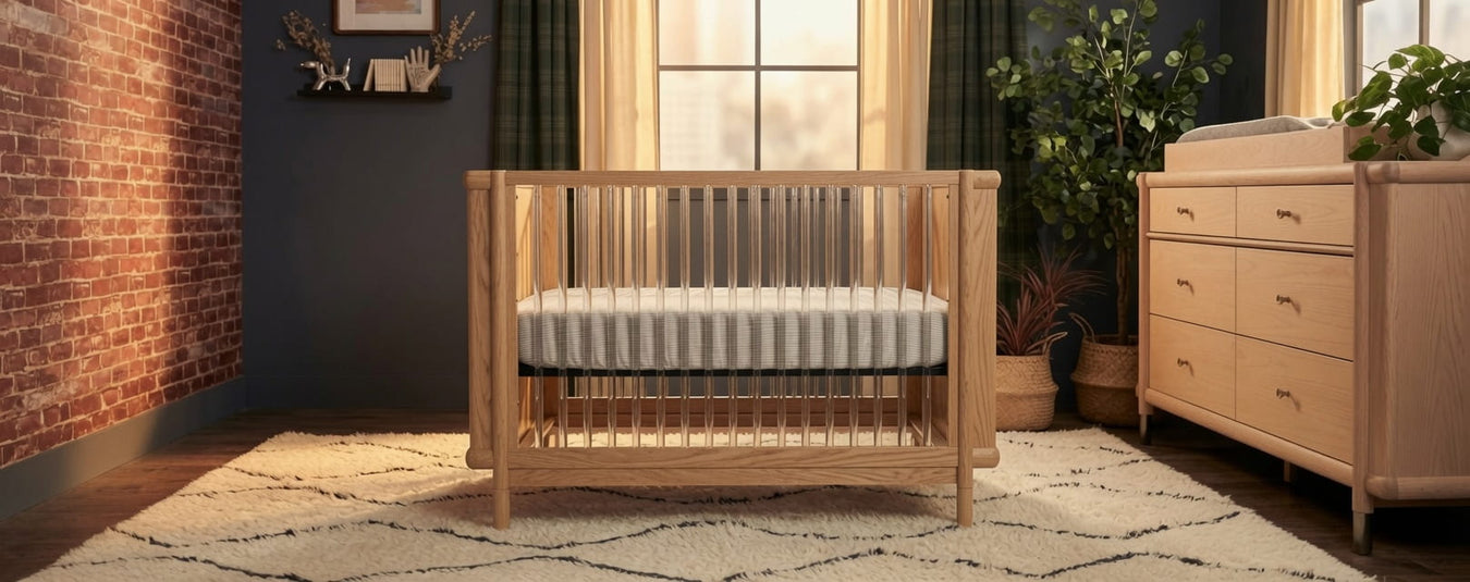 Maxi Cosi Nursery Kindred Brisa Convertible Crib in Onyx Heritage, shown in a beautiful nursery setting at Kids N Cribs Bay Area