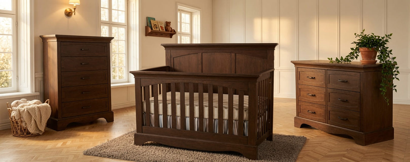 Pali Ragusa Convertible Crib in Toscano, shown in a beautiful nursery setting at Kids N Cribs Bay Area