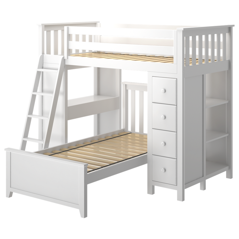 Jackpot Kids Kensington 1 All-In-One Twin Loft Bed with Desk, Storage & Twin Bed