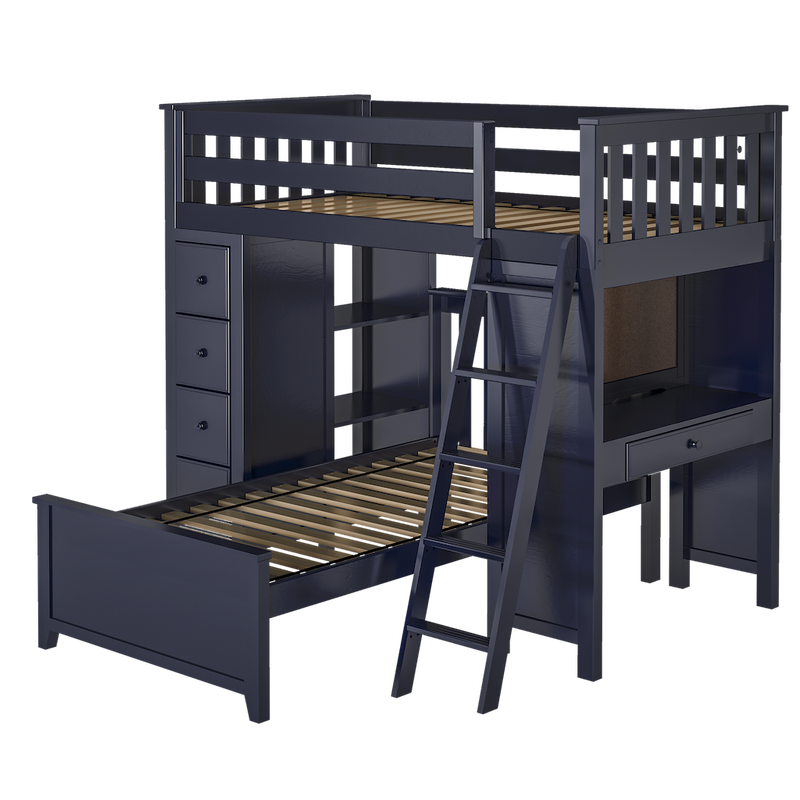 Jackpot Kids Kensington 1 All-In-One Twin Loft Bed with Desk, Storage & Twin Bed