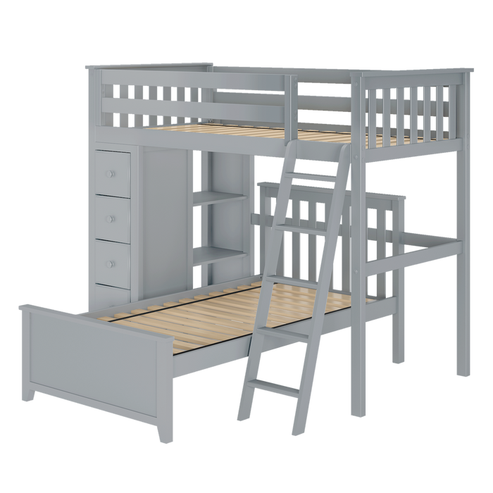 Jackpot Kids Edinburgh 1 Twin All-in-One Ladder Loft Bed with Lower Bed & Storage Tower