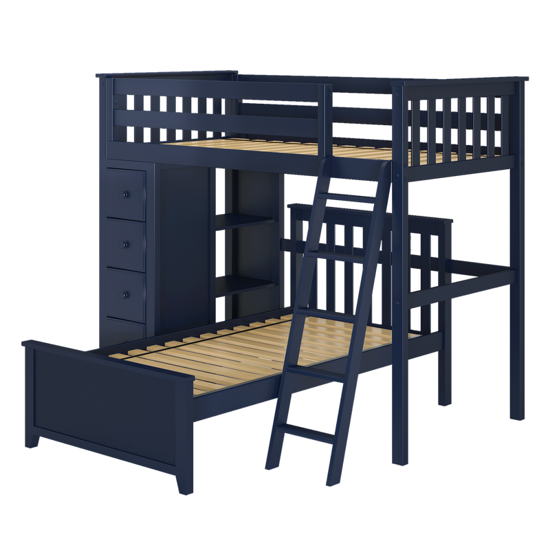 Jackpot Kids Edinburgh 1 Twin All-in-One Ladder Loft Bed with Lower Bed & Storage Tower