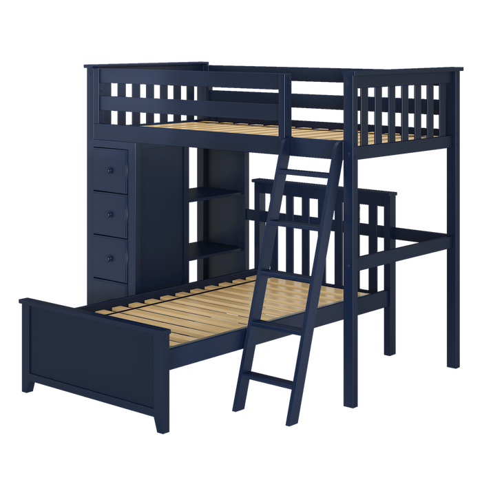Jackpot Kids Edinburgh 1 Twin All-in-One Ladder Loft Bed with Lower Bed & Storage Tower