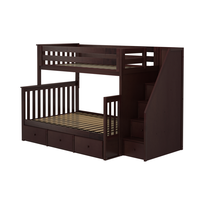 Jackpot Kids Newcastle Twin-over-Full Staircase Bunk Bed with Storage Drawers