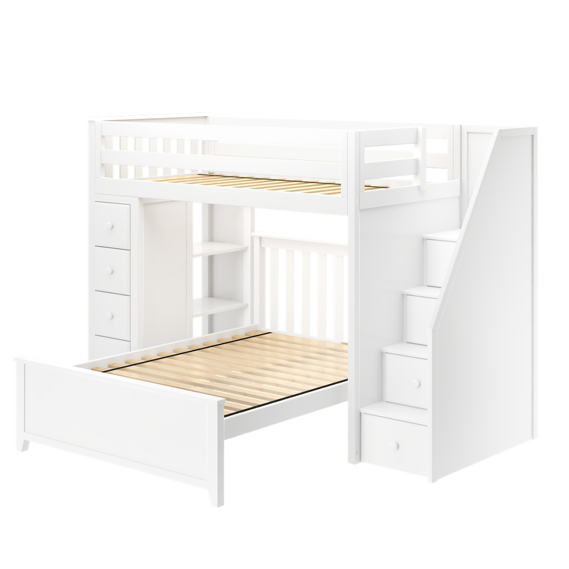 Jackpot Kids Oxford 1 All-In-One Twin Loft Bed with Staircase, Storage & Full Bed