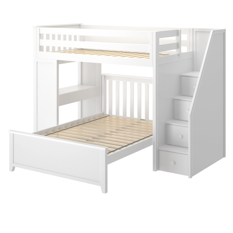 Jackpot Kids Brighton 1 All-In-One Twin Loft Bed with Staircase, Desk & Full Bed