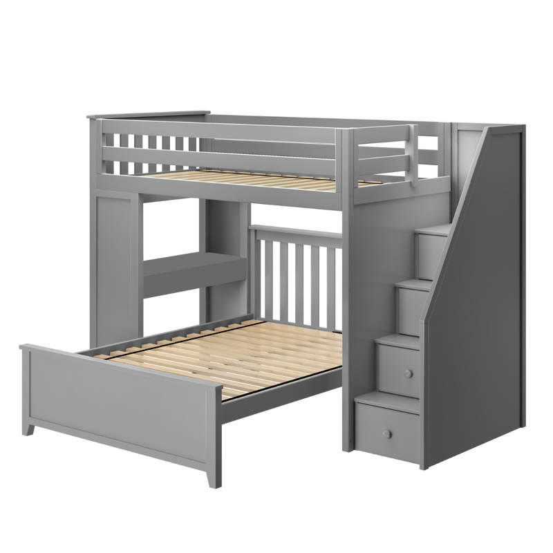 Jackpot Kids Brighton 1 All-In-One Twin Loft Bed with Staircase, Desk & Full Bed