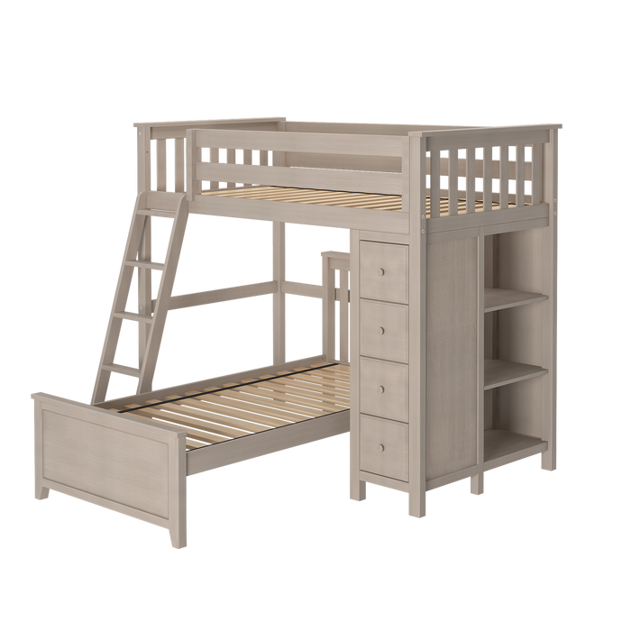 Jackpot Kids Edinburgh 1 Twin All-in-One Ladder Loft Bed with Lower Bed & Storage Tower