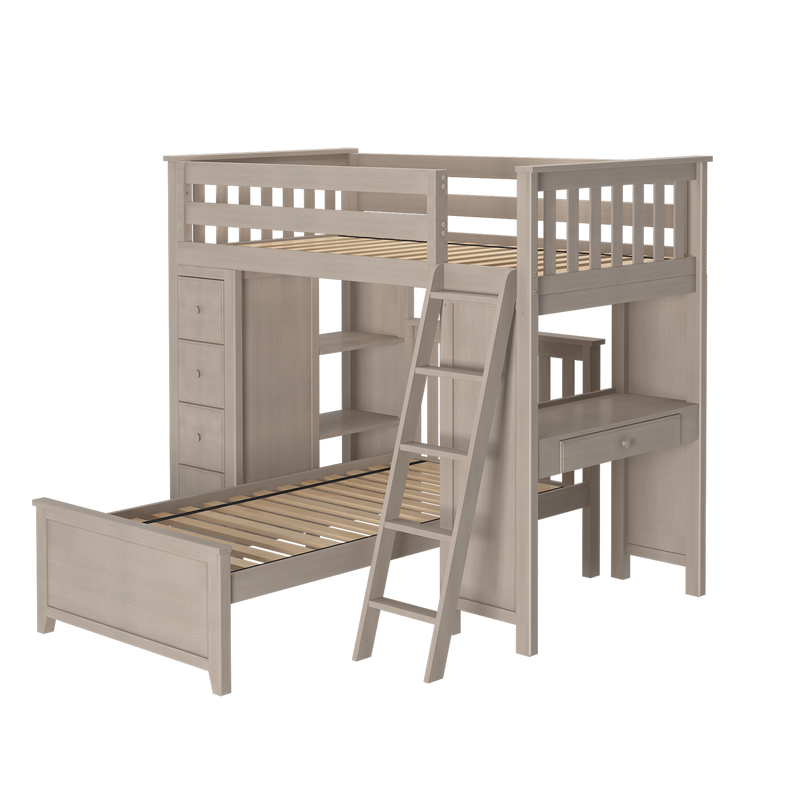 Jackpot Kids Kensington 1 All-In-One Twin Loft Bed with Desk, Storage & Twin Bed