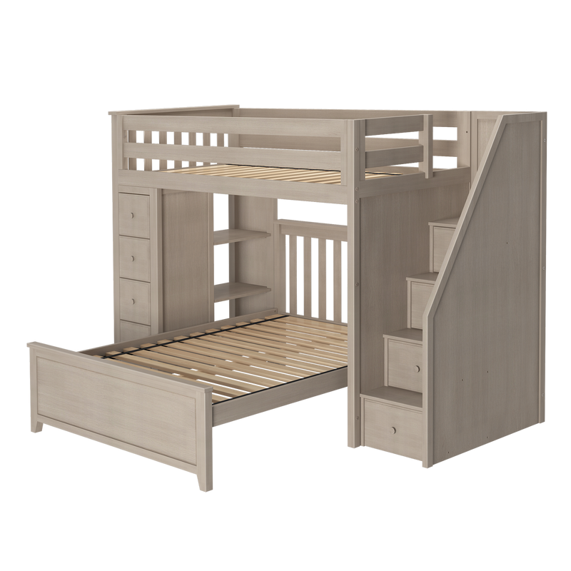 Jackpot Kids Oxford 1 All-In-One Twin Loft Bed with Staircase, Storage & Full Bed