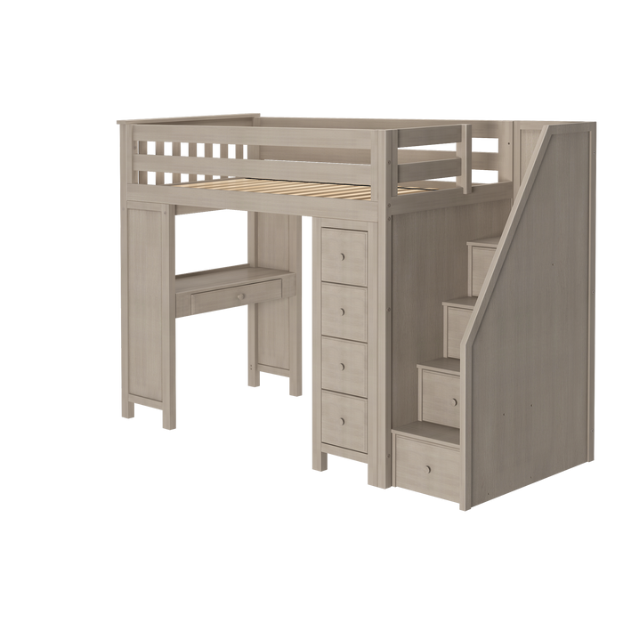 Jackpot Kids Chester 3 All-In-One Twin Loft Bed with Staircase, Desk & Storage