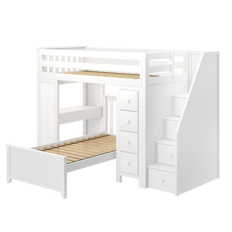 Jackpot Kids Chester 4 All-In-One Twin Loft Bed with Staircase, Desk, Storage & Lower Bed