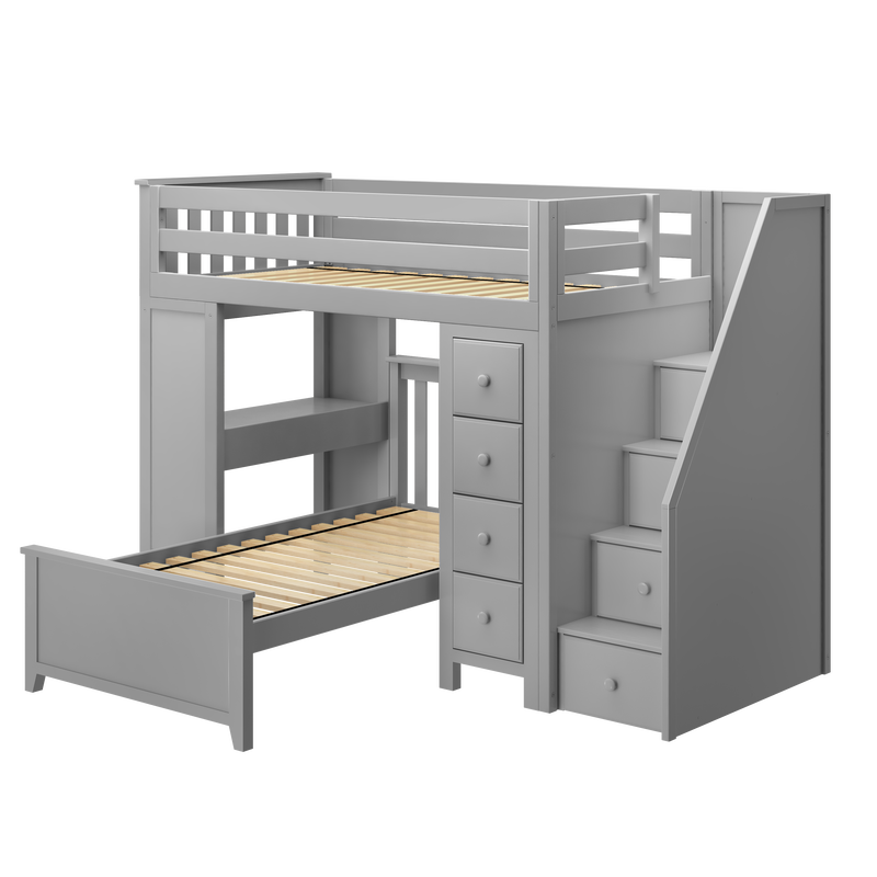 Jackpot Kids Chester 4 All-In-One Twin Loft Bed with Staircase, Desk, Storage & Lower Bed