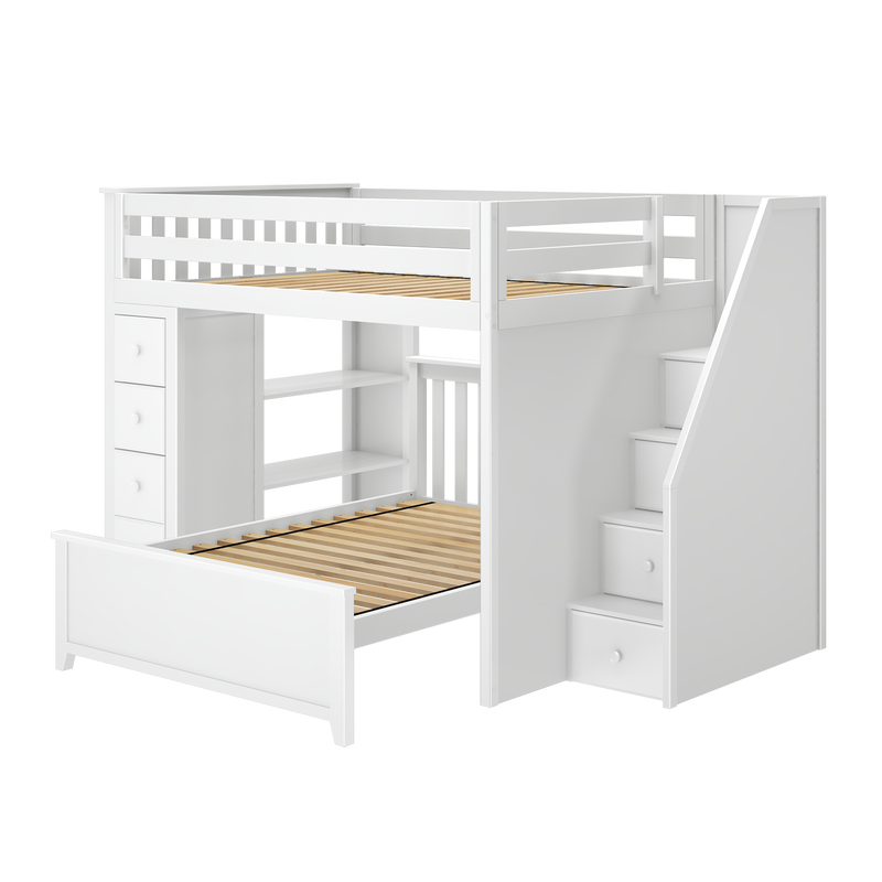 Jackpot Kids Cheltenham 1 All-In-One Full Loft Bed with Staircase, Storage & Lower Full Bed