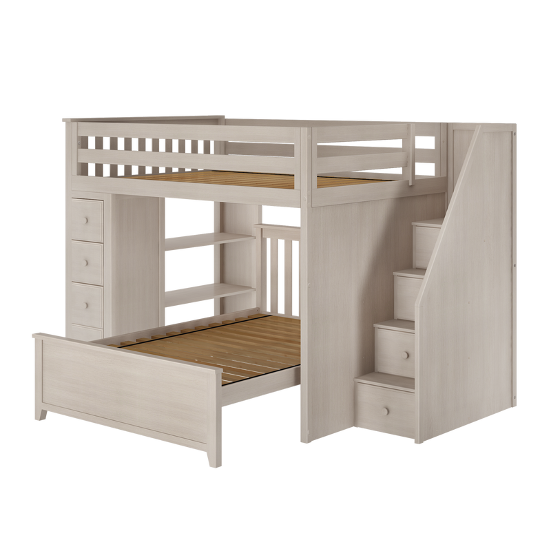 Jackpot Kids Cheltenham 1 All-In-One Full Loft Bed with Staircase, Storage & Lower Full Bed