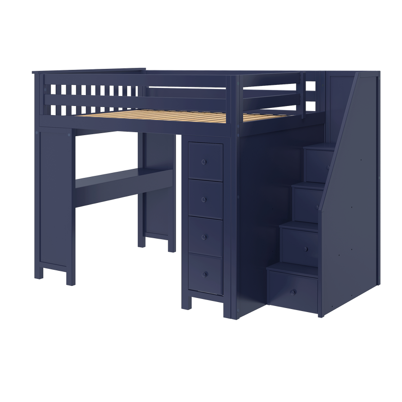 Jackpot Kids Buxton 3 All-In-One Full Loft Bed with Staircase, Desk & Storage