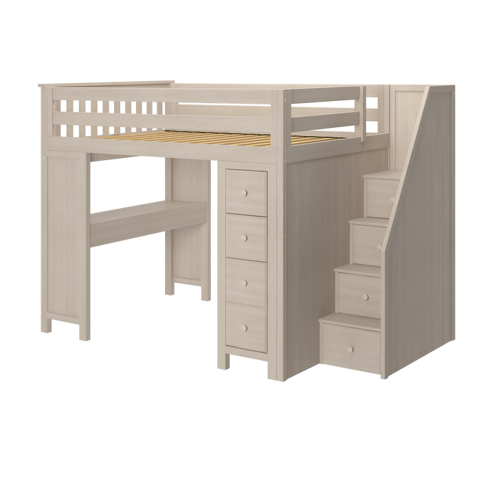 Jackpot Kids Buxton 3 All-In-One Full Loft Bed with Staircase, Desk & Storage