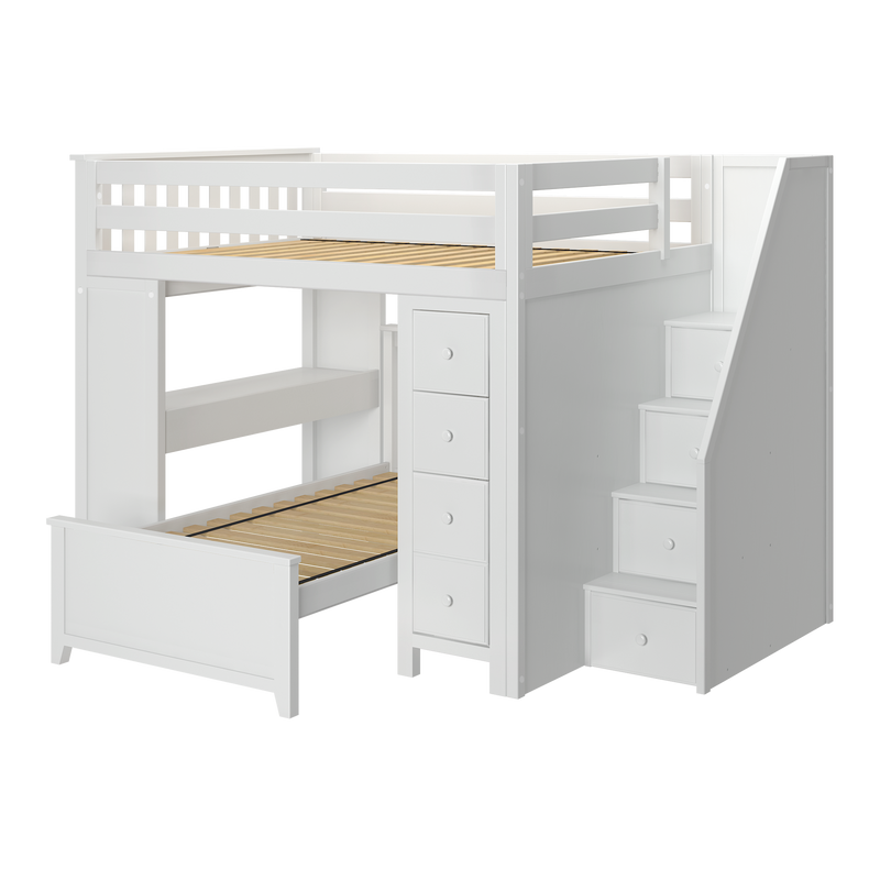 Jackpot Kids Buxton 4 All-In-One Full Loft Bed with Staircase, Desk, Storage & Lower Twin Bed
