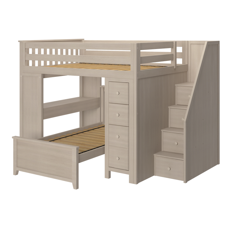 Jackpot Kids Buxton 4 All-In-One Full Loft Bed with Staircase, Desk, Storage & Lower Twin Bed