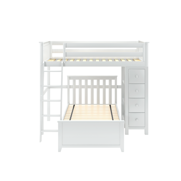 Jackpot Kids Edinburgh 1 Twin All-in-One Ladder Loft Bed with Lower Bed & Storage Tower