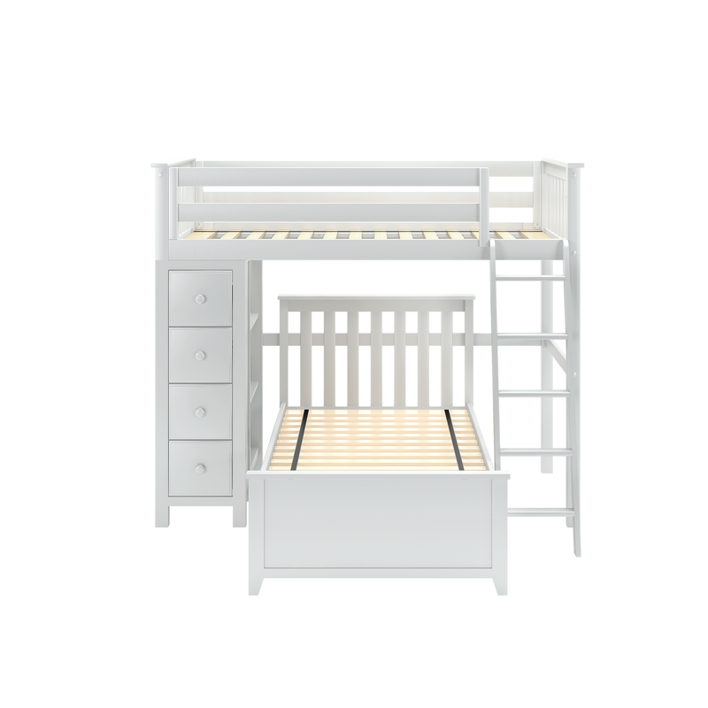 Jackpot Kids Edinburgh 1 Twin All-in-One Ladder Loft Bed with Lower Bed & Storage Tower