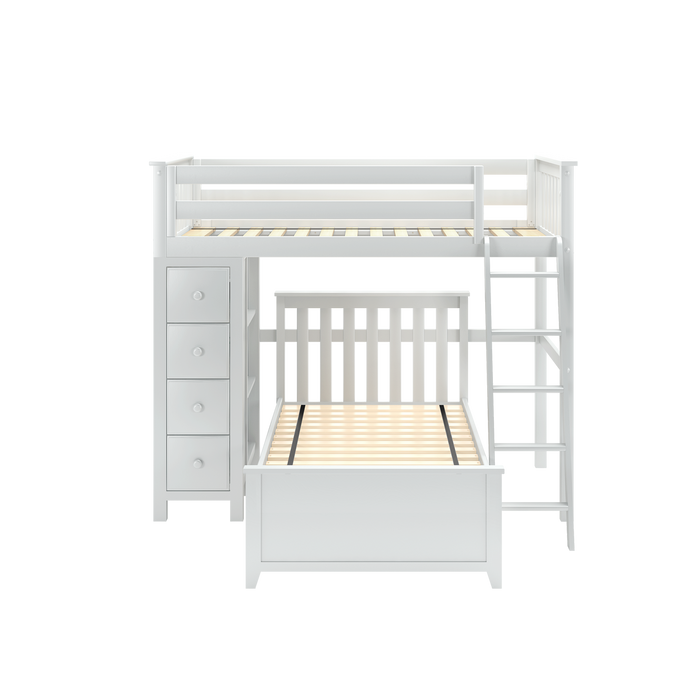 Jackpot Kids Edinburgh 1 Twin All-in-One Ladder Loft Bed with Lower Bed & Storage Tower