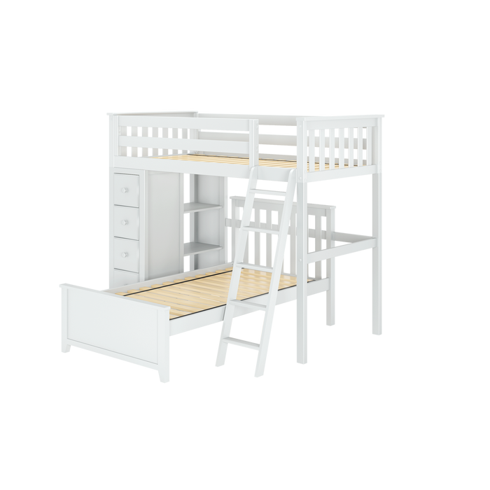 Jackpot Kids Edinburgh 1 Twin All-in-One Ladder Loft Bed with Lower Bed & Storage Tower