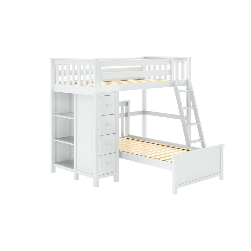 Jackpot Kids Edinburgh 1 Twin All-in-One Ladder Loft Bed with Lower Bed & Storage Tower