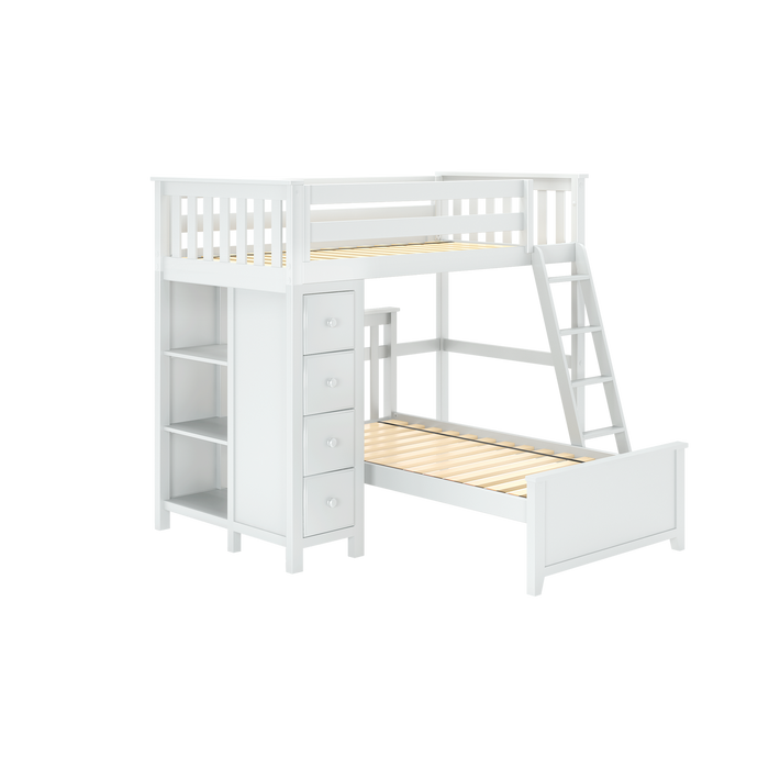 Jackpot Kids Edinburgh 1 Twin All-in-One Ladder Loft Bed with Lower Bed & Storage Tower