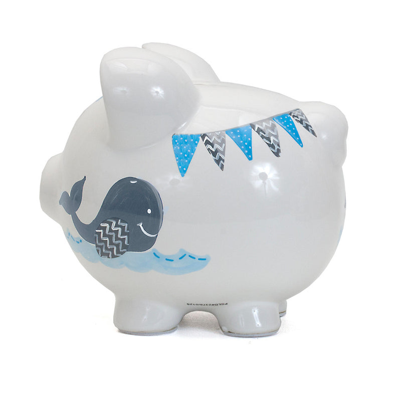 Child to Cherish Double Whale Piggy Bank, Grey