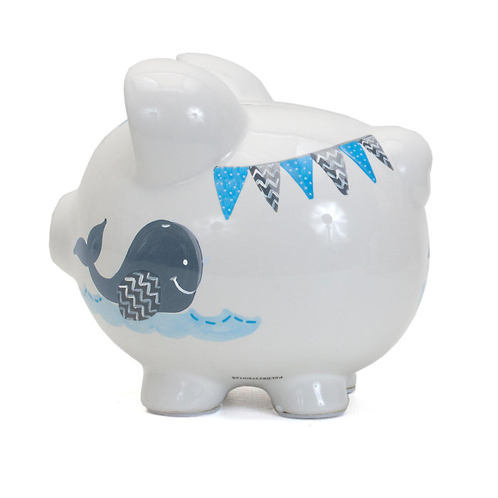 Child to Cherish Double Whale Piggy Bank, Grey