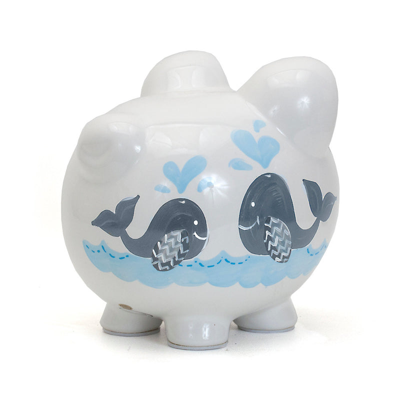 Child to Cherish Double Whale Piggy Bank, Grey