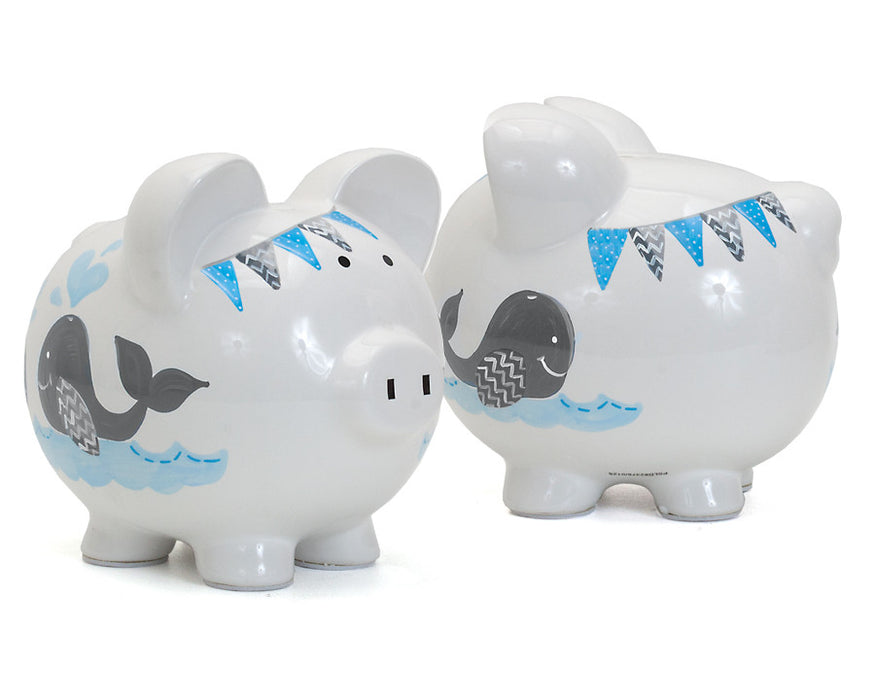 Child to Cherish Double Whale Piggy Bank, Grey