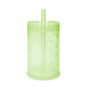 Green Olababy silicone training cup with lid and straw, 9oz capacity, designed for easy drinking for young children