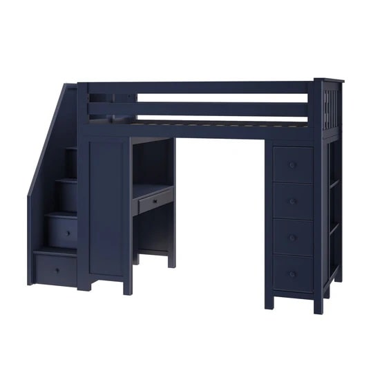 Jackpot Kids Chester 3 All-In-One Twin Loft Bed with Staircase, Desk & Storage