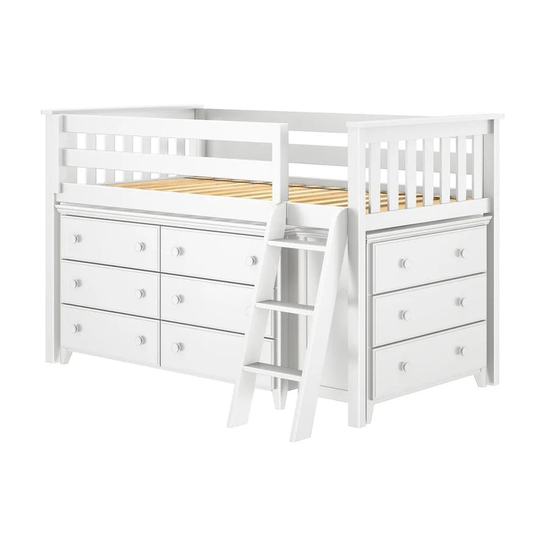 Jackpot Kids Windsor 1 Twin Low Loft Bed with 6-Drawer & 3-Drawer Dressers