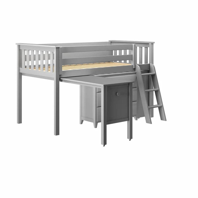 Jackpot Kids Windsor 2 Twin Low Loft Bed with Dresser, Bookcase & Pull-Out Desk