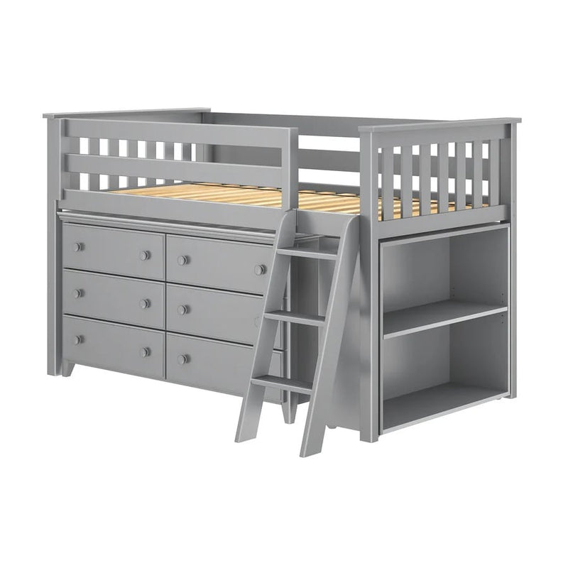 Jackpot Kids Windsor Twin Low Loft Bed with 6-Drawer Dresser & Bookcase